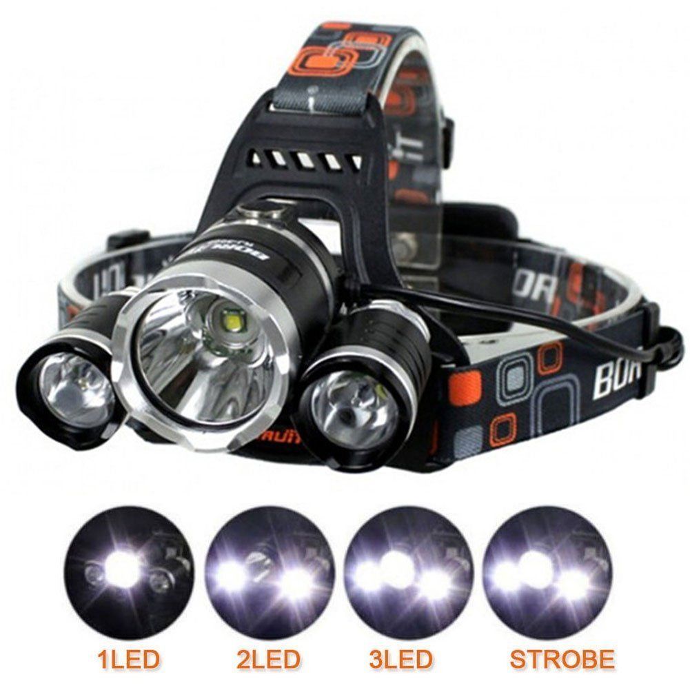 Lanterna De Cap 3 x Led Cree XML T6 MRG M-155, 2x Acumulatori 18650, Frontala, Negru