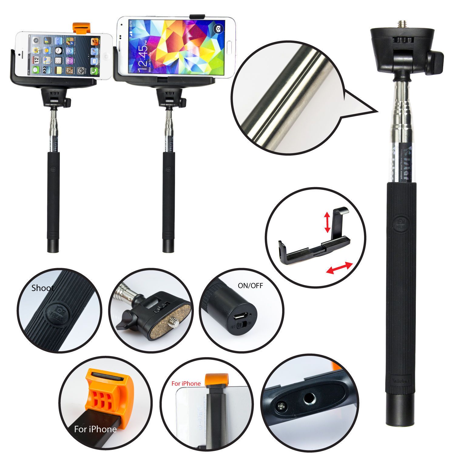 Selfie Stick Telefon MRG L-Z07-5, Bluetooth, Extensibil, 100 cm