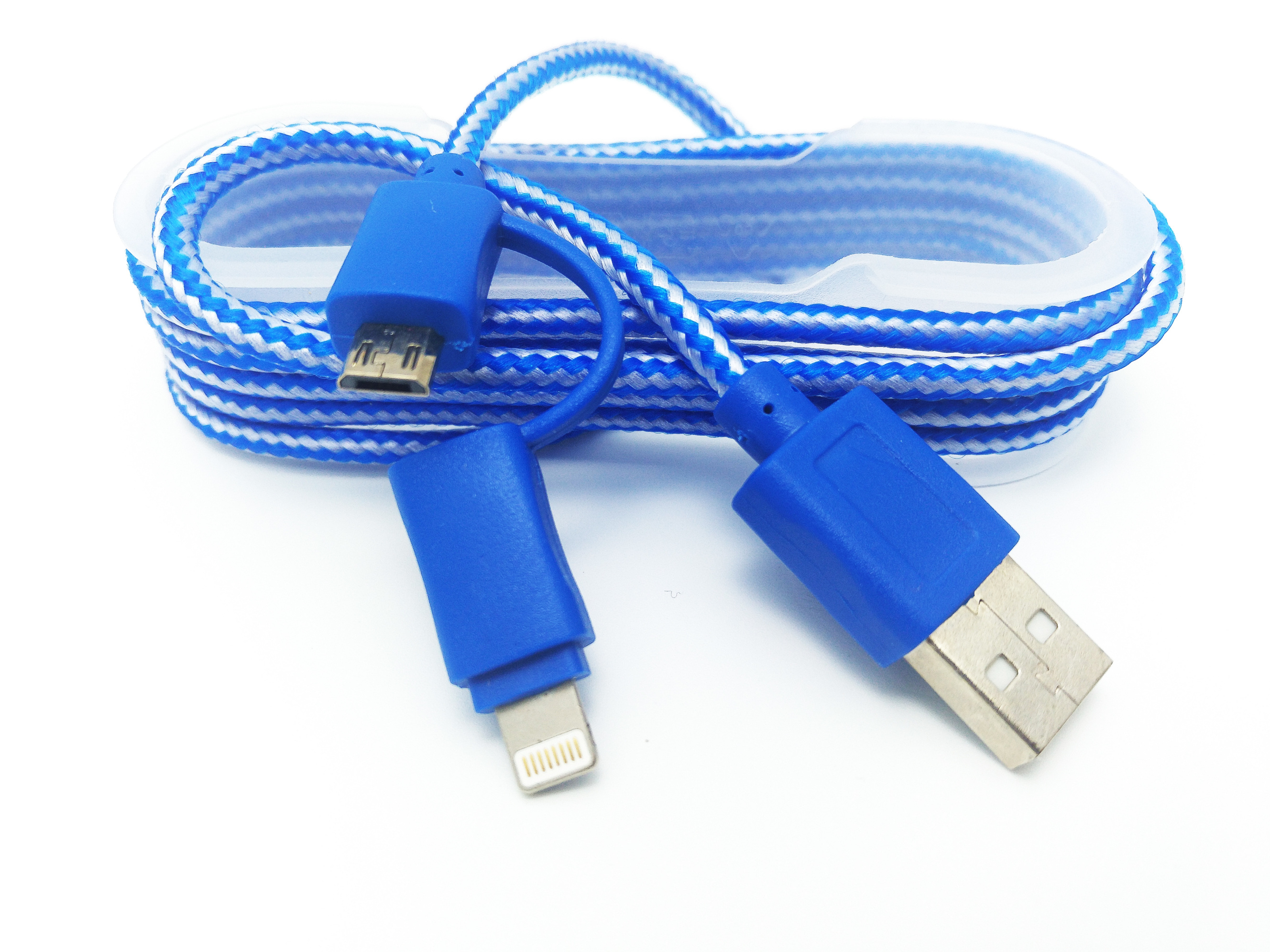 Cablu De Date MRG M-174, 2 In 1, Iphone 5/6 + Micro USB, Albastru