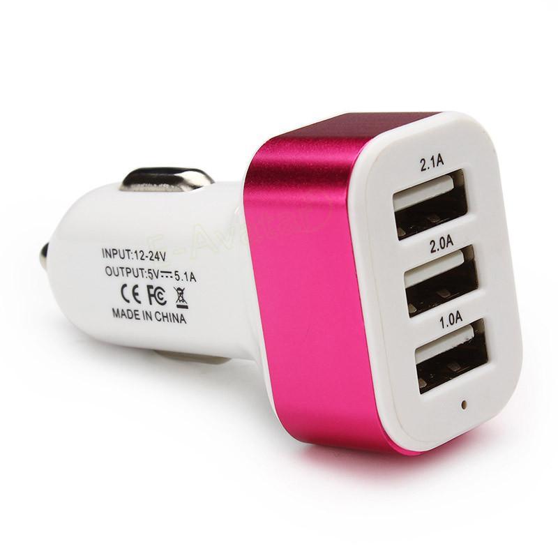 Adaptor Priza Bricheta MRG L-180, 12-24V auto, 3 x USB, Roz