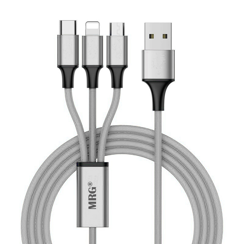 Cablu date si incarcare MRG M-532, 3 in 1, MicroUSB, Lightning, Type-C, Gri